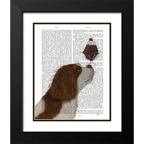 Cavalier King Charles, Brown White, Ice Cream Black Modern Wood Framed Art Print with Double Matting by Fab Funky