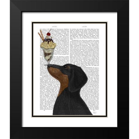 Dachshund, Black and Tan, Ice Cream Black Modern Wood Framed Art Print with Double Matting by Fab Funky