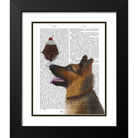 German Shepherd Ice Cream Black Modern Wood Framed Art Print with Double Matting by Fab Funky
