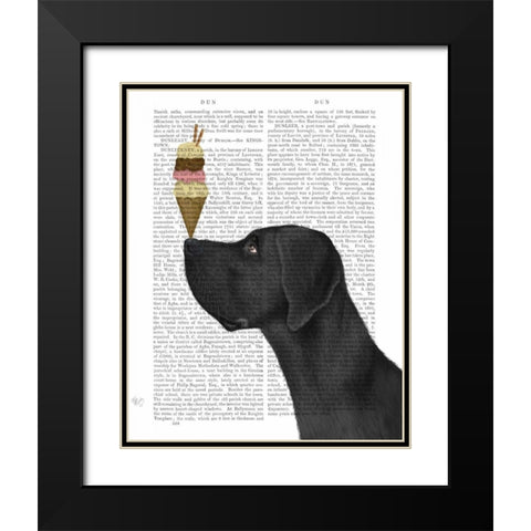 Great Dane, Black, Ice Cream Black Modern Wood Framed Art Print with Double Matting by Fab Funky
