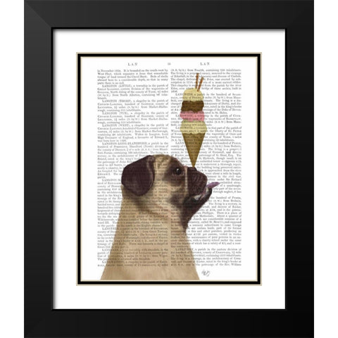 Pug, Fawn, Ice Cream Black Modern Wood Framed Art Print with Double Matting by Fab Funky