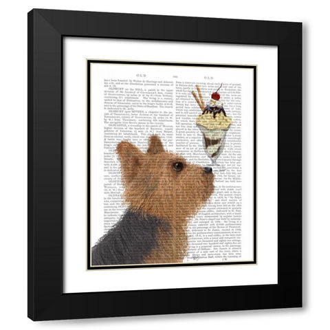 Yorkshire Terrier Ice Cream Black Modern Wood Framed Art Print with Double Matting by Fab Funky