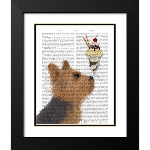 Yorkshire Terrier Ice Cream Black Modern Wood Framed Art Print with Double Matting by Fab Funky