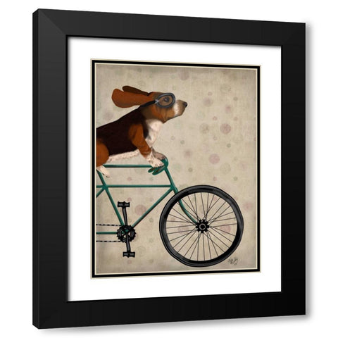 Basset Hound on Bicycle Black Modern Wood Framed Art Print with Double Matting by Fab Funky