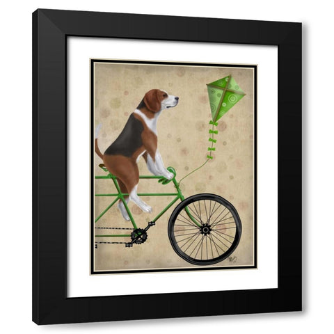 Beagle on Bicycle Black Modern Wood Framed Art Print with Double Matting by Fab Funky
