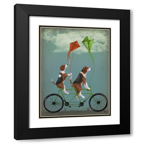 Beagle Tandem Black Modern Wood Framed Art Print with Double Matting by Fab Funky