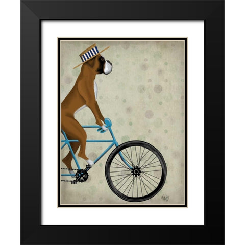 Boxer on Bicycle Black Modern Wood Framed Art Print with Double Matting by Fab Funky