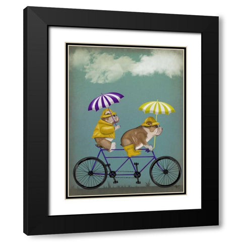 English Bulldog Tandem Black Modern Wood Framed Art Print with Double Matting by Fab Funky