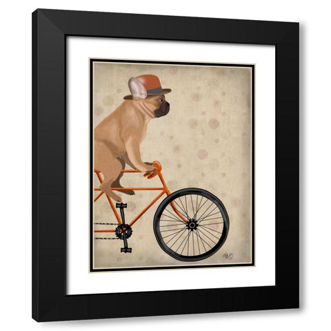 French Bulldog on Bicycle Black Modern Wood Framed Art Print with Double Matting by Fab Funky