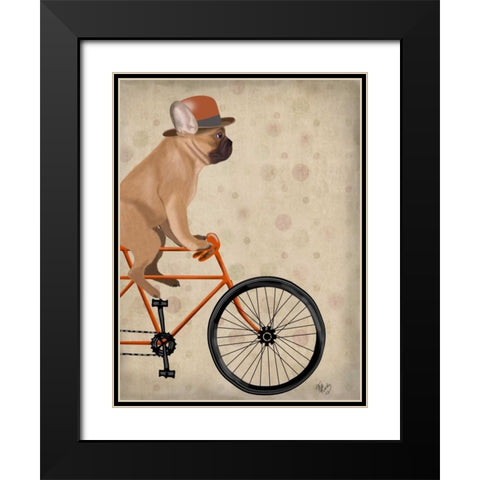 French Bulldog on Bicycle Black Modern Wood Framed Art Print with Double Matting by Fab Funky
