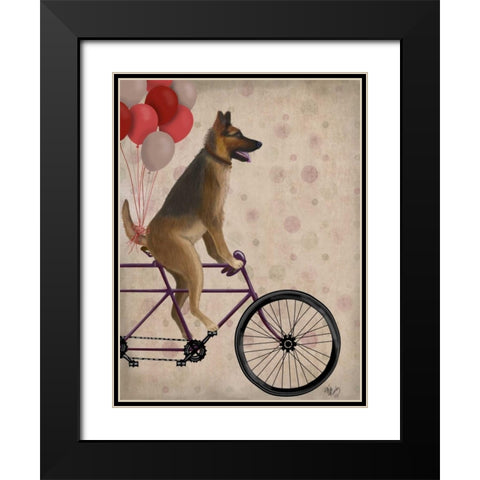 German Shepherd on Bicycle Black Modern Wood Framed Art Print with Double Matting by Fab Funky