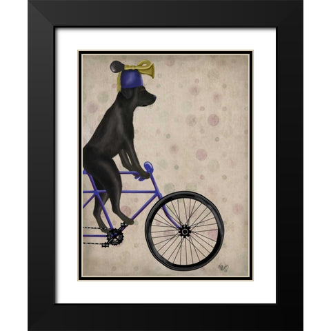 Black Labrador on Bicycle Black Modern Wood Framed Art Print with Double Matting by Fab Funky