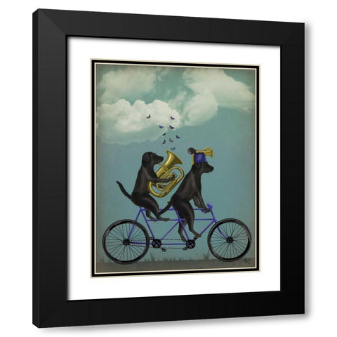Black Labrador Tandem Black Modern Wood Framed Art Print with Double Matting by Fab Funky