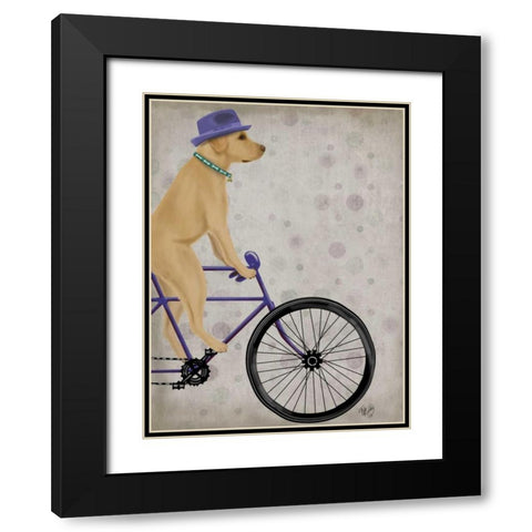 Yellow Labrador on Bicycle Black Modern Wood Framed Art Print with Double Matting by Fab Funky