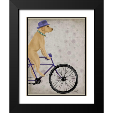 Yellow Labrador on Bicycle Black Modern Wood Framed Art Print with Double Matting by Fab Funky
