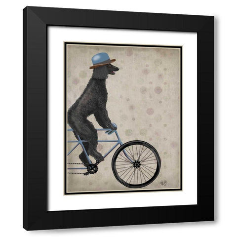 Poodle on Bicycle, Black Black Modern Wood Framed Art Print with Double Matting by Fab Funky