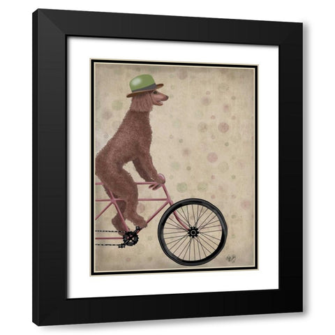 Poodle on Bicycle, Brown Black Modern Wood Framed Art Print with Double Matting by Fab Funky