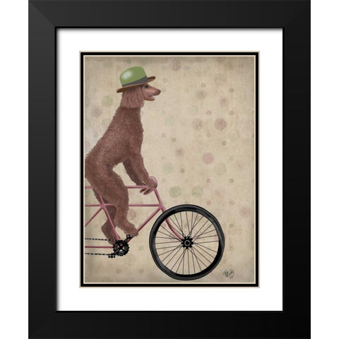 Poodle on Bicycle, Brown Black Modern Wood Framed Art Print with Double Matting by Fab Funky