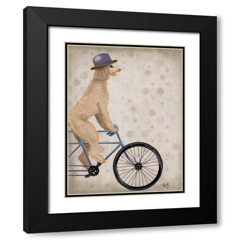 Poodle on Bicycle, Cream Black Modern Wood Framed Art Print with Double Matting by Fab Funky