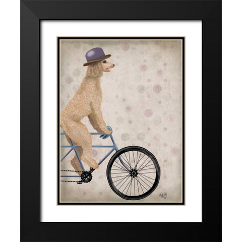Poodle on Bicycle, Cream Black Modern Wood Framed Art Print with Double Matting by Fab Funky