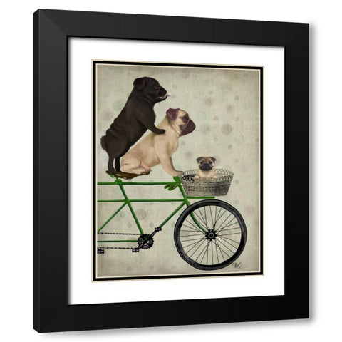 Pugs on Bicycle Black Modern Wood Framed Art Print with Double Matting by Fab Funky