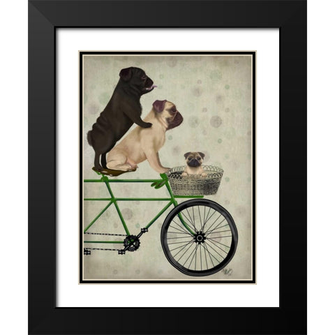 Pugs on Bicycle Black Modern Wood Framed Art Print with Double Matting by Fab Funky