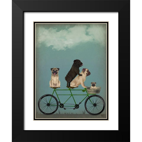 Pug Tandem Black Modern Wood Framed Art Print with Double Matting by Fab Funky