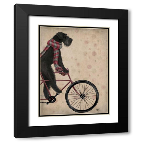 Schnauzer on Bicycle, Black Black Modern Wood Framed Art Print with Double Matting by Fab Funky