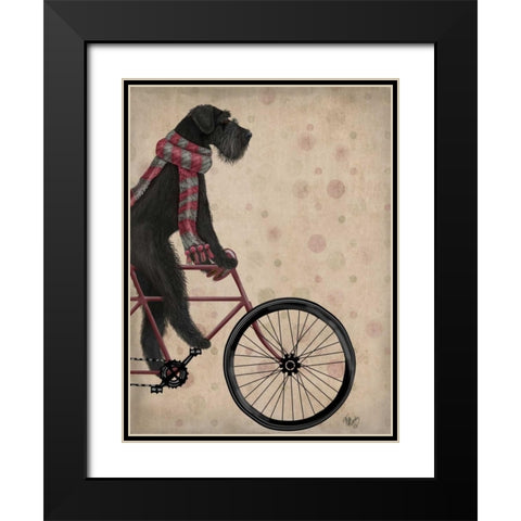 Schnauzer on Bicycle, Black Black Modern Wood Framed Art Print with Double Matting by Fab Funky