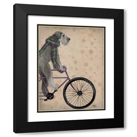 Schnauzer on Bicycle, Grey Black Modern Wood Framed Art Print with Double Matting by Fab Funky