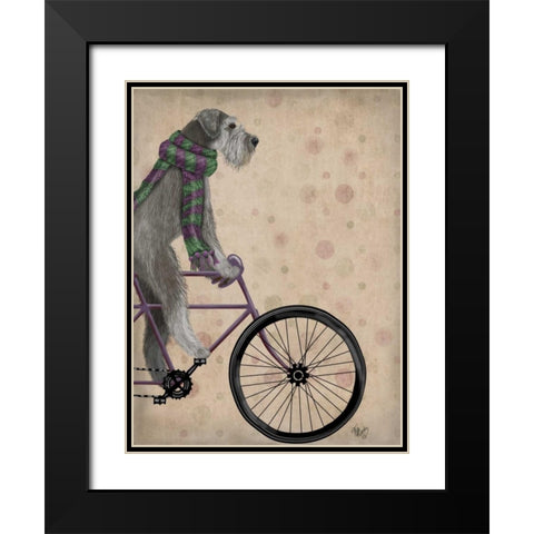 Schnauzer on Bicycle, Grey Black Modern Wood Framed Art Print with Double Matting by Fab Funky