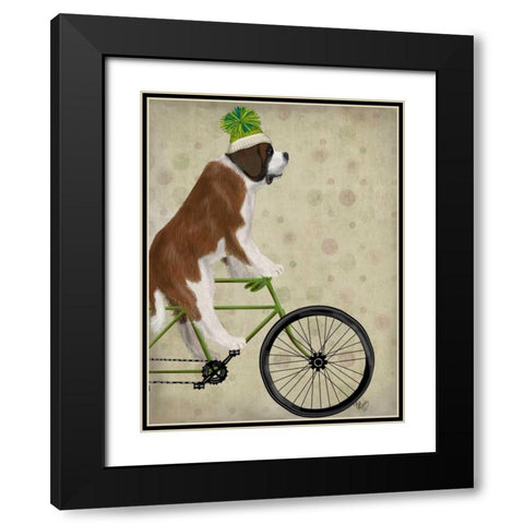 St Bernard on Bicycle Black Modern Wood Framed Art Print with Double Matting by Fab Funky