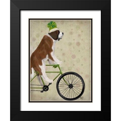 St Bernard on Bicycle Black Modern Wood Framed Art Print with Double Matting by Fab Funky
