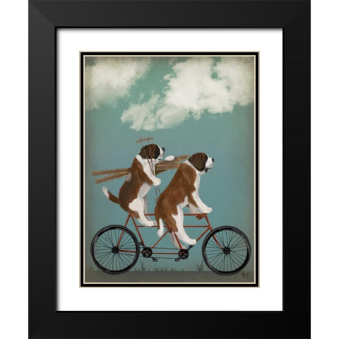 St Bernard Tandem Black Modern Wood Framed Art Print with Double Matting by Fab Funky
