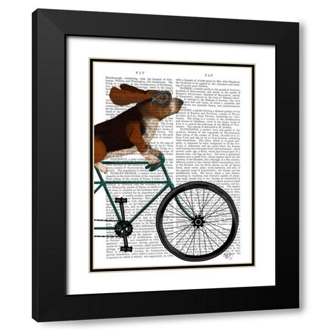 Basset Hound on Bicycle Black Modern Wood Framed Art Print with Double Matting by Fab Funky