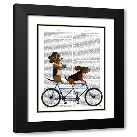 Basset Hound Tandem Black Modern Wood Framed Art Print with Double Matting by Fab Funky