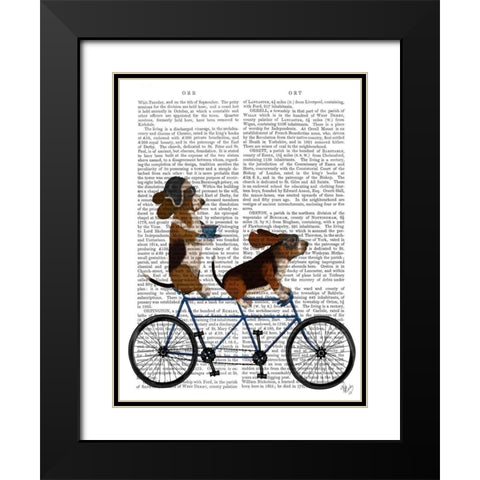 Basset Hound Tandem Black Modern Wood Framed Art Print with Double Matting by Fab Funky