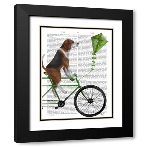 Beagle on Bicycle Black Modern Wood Framed Art Print with Double Matting by Fab Funky