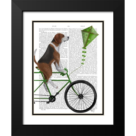 Beagle on Bicycle Black Modern Wood Framed Art Print with Double Matting by Fab Funky