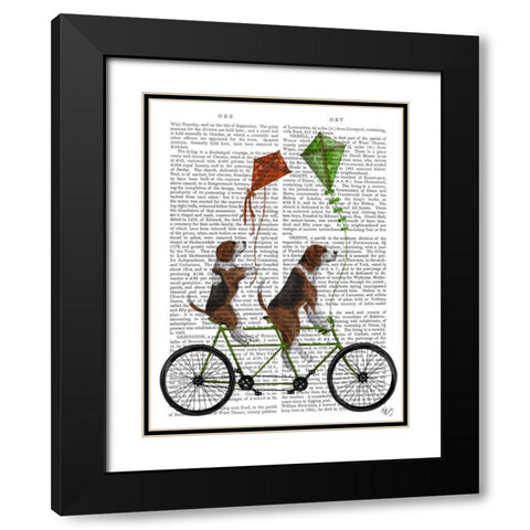Beagle Tandem Black Modern Wood Framed Art Print with Double Matting by Fab Funky
