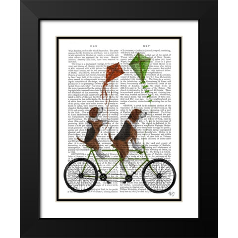 Beagle Tandem Black Modern Wood Framed Art Print with Double Matting by Fab Funky