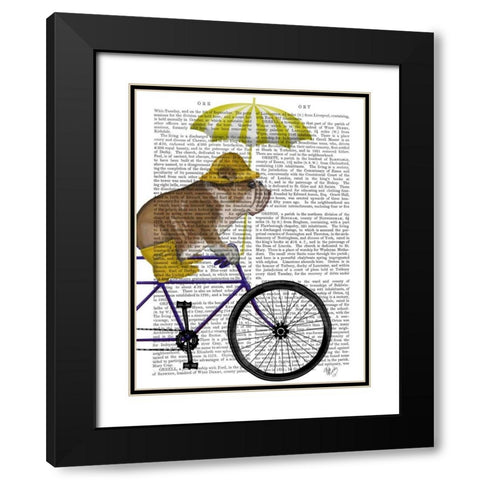 English Bulldog on Bicycle Black Modern Wood Framed Art Print with Double Matting by Fab Funky