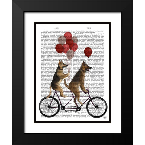 German Shepherd Tandem Black Modern Wood Framed Art Print with Double Matting by Fab Funky