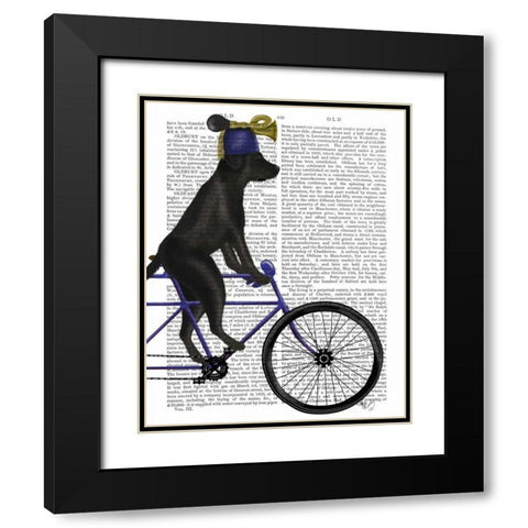 Black Labrador on Bicycle Black Modern Wood Framed Art Print with Double Matting by Fab Funky