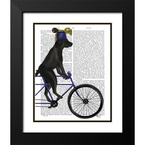 Black Labrador on Bicycle Black Modern Wood Framed Art Print with Double Matting by Fab Funky