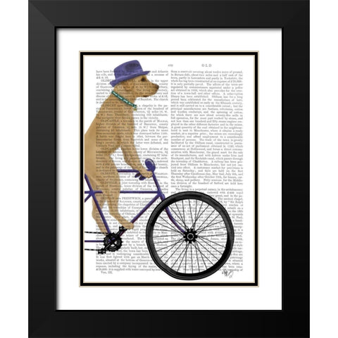 Yellow Labrador on Bicycle Black Modern Wood Framed Art Print with Double Matting by Fab Funky