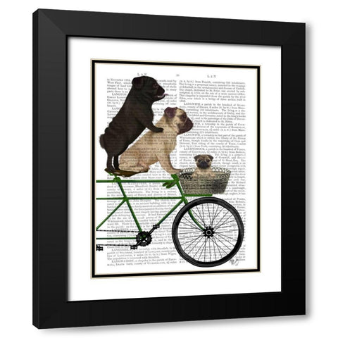 Pugs on Bicycle Black Modern Wood Framed Art Print with Double Matting by Fab Funky