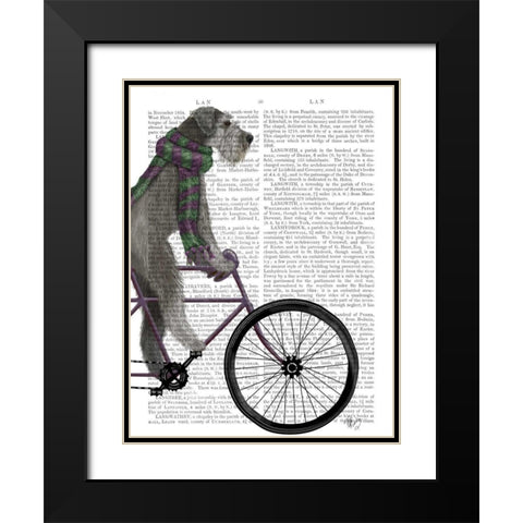 Schnauzer on Bicycle, Grey Black Modern Wood Framed Art Print with Double Matting by Fab Funky
