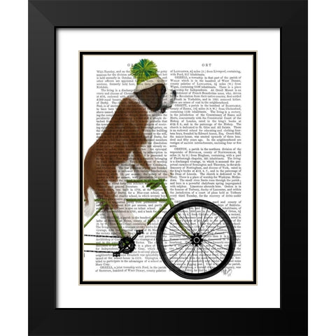 St Bernard on Bicycle Black Modern Wood Framed Art Print with Double Matting by Fab Funky