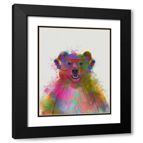 Rainbow Splash Bear Black Modern Wood Framed Art Print with Double Matting by Fab Funky